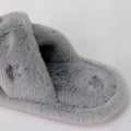 Cross Strap Bowknot Embroidery Fluffy Fur Slippers Women Fashion Indoor Pink Plush Cotton Shoes Woman Flat Heel Home Slippers 45