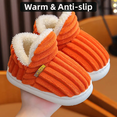 Bebealy Winter Children Shoes Outdoor Fuzzy Antiskid Cotton Slippers Indoor Soft Boys Slippers Classic Fur Girl House Slippers