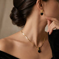 Ins Style Heart Imitation Pearl Disc Necklace Earrings Set for Women Classical Gold Color Snake Bone Chain Party Jewelry Gift
