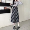 Women Skirt Long Woolen Skirt Women Autumn Winter 2026 New Arrival High Waist Skirt With Belt A Line Plaid Skirt Woman Back Slit Skirts
