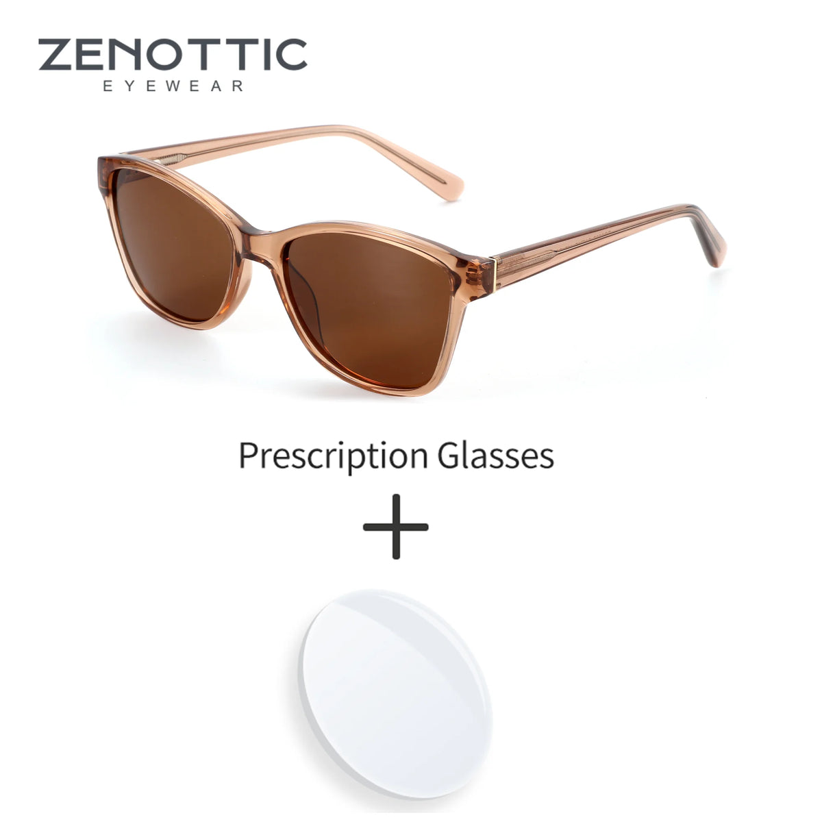 ZENOTTIC Trend Square Polarized Prescription Sunglasses for Women Acetate Temple Shades Myopia/Progressive Optical Sun Glasses