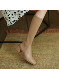 Women's New Over-the-knee Slim Fit Leather Long Boots, Stretchy Mid-calf Boots, High-heeled Square-toe Boots