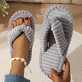 Fashion Clip Toe Corduroy Slippers Women Indoor Soft Sole Warm Plush Flip Flops Woman Comfortable Flat Bottom Home Slippers 45