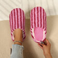 2026 Winter Stripe Design Cotton Slippers for Women Soft Sole Short Plush Home Slippers Women Non Slip Closed Toe Slides Shoes