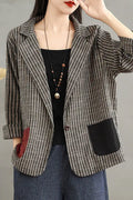 Retro Contrasting Color Splicing Striped Blazer Women's Autumn Design Sense Niche Casual Versatile Suit Top Trendy Suit Jacket