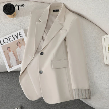 Women Blazers ZJYT Casual Women Blazers Spring Autumn Korean Style New Notched Collar Solid Brief Jacket and Coat Female Outerwears Office Top