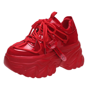 New Fashion 8cm High Platform Sneakers Women Thick Sole Non Slip Sports Dad Shoes Woman Korea PU Leather Chunky Sneakers Spring