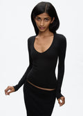Top Tank Top with Deep V-Neck and Long Sleeves, High-Elastic Slim-Fit Basic Solid Color Base Shirt, Low-Neck Inner Wear Top, Solid Color Low-Neck Slimming Inner Wear T-Shirt, Waist-Cinching Elastic Top Base Shirt