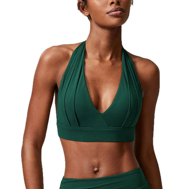 High Impact Fitness Yoga Bra Solid Color Sexy Backless Sports Underwear Deep V Neck Gym Crop Top With Chest Pads Female Clothes