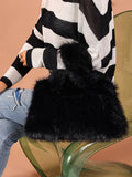 Women's Korean Style Fluffy Square Bag Cute Faux Fur Tote Bag Autumn Winter Underarm Shoulder Handbag Versatile Purse