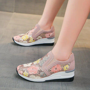 Women's Wedge Sneakers 2026 Spring Autumn Versatile Casual Sequin Design Breathable Casual Thick Sole Women's Vulcanized Shoes
