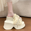 Women Slippers Trend Height Increasing Platform Sandals Luxury Rhinestone Tassel Designer Slippers Summer Open Toe Beach Slipper