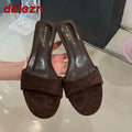 Flock Fashion Round Toe Women Wedges Slippers Sandals Shoes Luxury Female Slides Footwear Sexy Ladies Heeled Slippers Shoes