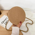 Women Minimalist Round Straw Crossbody Shoulder Vacation Handbag