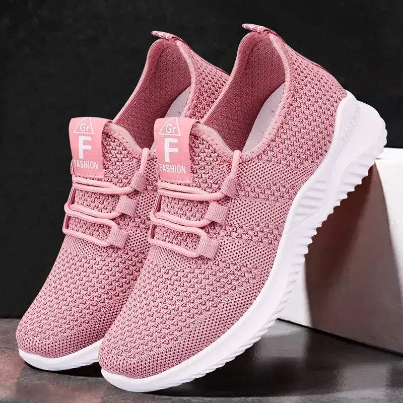 Women's Leisure Sports Shoes in Solid Colors with Knit Upper and Soft Soles for Running Tennis and Workouts Ideal for Travel