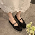 Square Hollow Woven Casual and Comfortable Womens Flat Shoes Fashion Foot Mary Jane Shoes Summer Beach Leisure Fishing Net Shoes