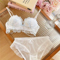 NIEPOセクシーな Japanese Style Lace Bra Set Wireless Thin Cup Bow Tie Band Push Up Anti Sag Soft Lingerie For Small Chest Ladies S-XL