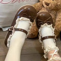 Women's Fashion Single Shoes Spring New Round Head Shallow Mouth Butterfly Knot Metal Buckle Soft Sole Non-slip Flat Shoes