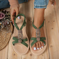 New Women Sandals Bohemian Flat Sandals Women Fine Strap Beaded Elastic Band Casual Women Shoes Comfortable Roman Style Shoes