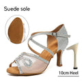 Women Latin Dance Shoes Rhinestone Dancing Shoes Ladies Party Shoes High Heels Girls Tango Ballroom Dance Shoes Salsa Sandals