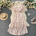 19 Colors Summer Floral Print V-neck Waist-cinching Chiffon Long Dress Women 2025 Trendy Elegant Casual Vacation Beach Dresses