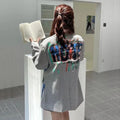 Spring Autumn New Women Grey Blazer Casual Graffiti Letter Print Suit Jacket Female Long Sleeve Loose Plaid Blazers Ladies Coat