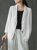 Women Blazer ZANZEA Women Lapel Neck Long Sleeve Blazer Autumn Vintage Casual Solid Cotton Blazer Elegant Cardigan Thin Coats Work Suits