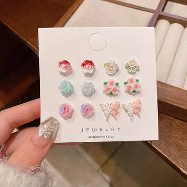 Korean Delicate Candy Sweet Resin Holiday Flower Stud Earrings Set For Women Girls Charm Piercing Jewelry Y2K Gifts Dropship