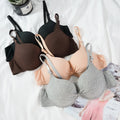 Sexy Women Cotton Gathered Bra Deep V Underwire Solid Color Bras Push Up Lingerie Backless Wireless Underwear Ladied Brassiere