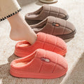 Winter Warm Slippers Women Men Grid Plush Fleece Lined House Shoes Soft Thick Platform Non-Slip Indoor Bedroom Floor Mule Sandal