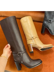 2026Women's Round Toe, Thick High Heels, Mid Length Boots with Side Zipper, Autumn and Winter Fashion, Women's Knee High Boots