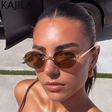 Women Sunglasses Y2K Punk Oval Metal Sunglasses Women 2026 Luxury Designer Vintage Steampunk Rimless Sun Glasses Classic Travelling Eyewear UV400