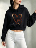 Fashion Casual Heart Print Cropped Sweatshirt Crop Top Hoodie Y2k Sweatshirts Gothic Casual Style Clothes Pullover Women