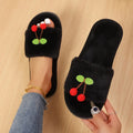 Cute Strawberry Furry Fur Slippers Women Winter 2026 Soft Fluffy Plush Home Indoor Slides Woman Comfort Soft Sole Warm Shoes 45