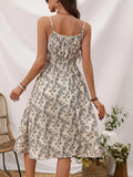 European And French Style Women's Floral Print Waist-Tie Halter Dress Elegant Summer Fashion Women's Clothing