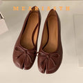 split Toe Shoes Tabis Ballet Flats Women Black Leather loafers Mary Janes Plus Size 44 Butterfly Knot Ballerinas Zapatos mujer