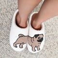 SHAJI Pug Embroidered Plush Slippers Winter Thick Sole Woolen Cotton Warm Non-Slip Comfortable Indoor Home Shoes