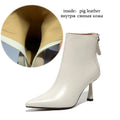 Ankle Boots Warm Wedding Krazing Pot Big Size 42 Cow Leather Pointed Toe High Heels Chic Design Concise Winter Spring Shoe Dress Warm Wedding Ankle Boots