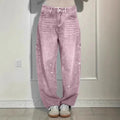 Casual High Waist Jeans Straight Leg Elegant Commuter with Lightweight Rhinestone Embellishment Full Length Spring Women Jeans