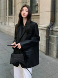 New Spring Autumn Women Elegant PU Leather Blazers Office Long Sleeve Jacket Blazer Slim Fit Lapel Flap Chic Women's Clothing