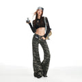 Structured Camo Bootcut Denim Pants - Low Rise Non-Stretch Flattering Slightly Loose Jeans
