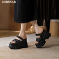 2025 New Women Sandals Women Slippers Black Wedge Platform Open Toe Women Orthopedics Thick Bottom Beach High Heels Slides