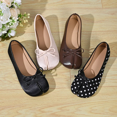 Soft Split Toe  Ballet Flats Women Bow Leather Round Toe Ballerina Shoes Low Heel Slip on Loafers Comfortable Casual Shoes 2026