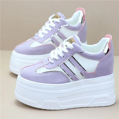 10cm 12CM Air Mesh Microfiber Leather Autumn Vulcanize Fashion Women Chunky Sneakers Mixed Color Platform Wedge Causal Shoes