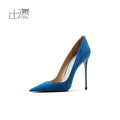2026 New Suede Light Blue Women Pumps, Thin Stiletto Heel French Style Sexy Super High Heels Ladies Office Career Dress Shoes