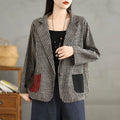 Retro Contrasting Color Splicing Striped Blazer Women's Autumn Design Sense Niche Casual Versatile Suit Top Trendy Suit Jacket