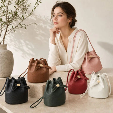 Fashion PU Leather Simple Bucket Bag Versatile Mini Shoulder Bag Solid Color Large Capacity Crossbody Bag Commuting Tote Bag