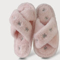 Cross Strap Bowknot Embroidery Fluffy Fur Slippers Women Fashion Indoor Pink Plush Cotton Shoes Woman Flat Heel Home Slippers 45
