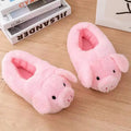 Women's Cute Cartoon Pig Shoes Winter Warm Heel Cover Home Floor Slippers Soft Fur Indoor Fluffy House Bedroom Silent Shoes
