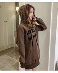 Women's Hoodie 2026 Winter New Mid-Length Fleece-Lined Thickened Oversize Letter Hooded Sweatshirt Casual Comfortable Streetwear